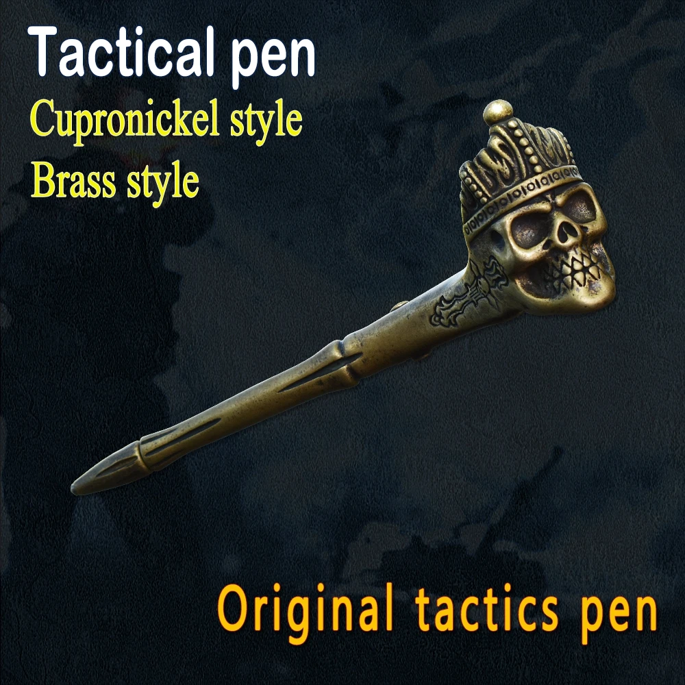 LUOKESI Tactical Pen Skull Head Brass Hand Tool Straight Combination Creative Outdoor High Hardness Multi-Use EDC Gift Knife