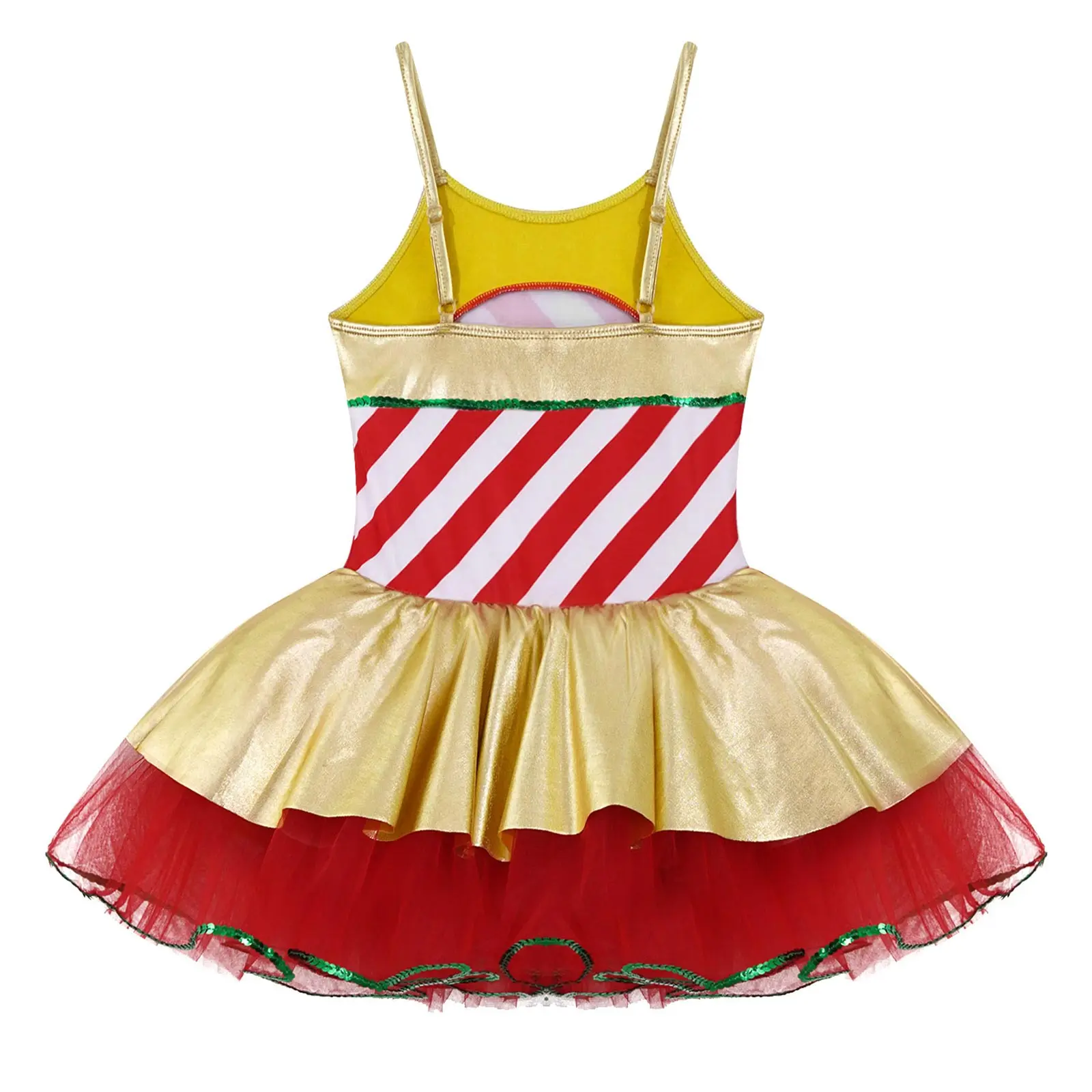 Disfraz de baile de Navidad de patinaje artístico para niños y niñas, vestido de camisola de caramelo de la Sra. Santa Claus, lazo de lentejuelas,