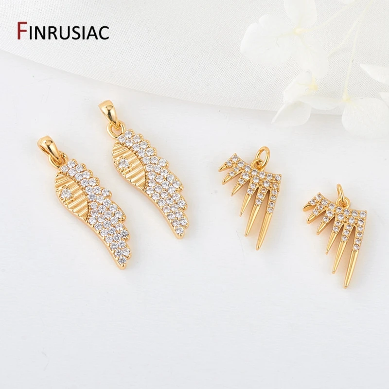 14K Gold plated Pave Setting CZ Angel Wings Pendants Charms DIY Making Jewelry Pendant Accessories