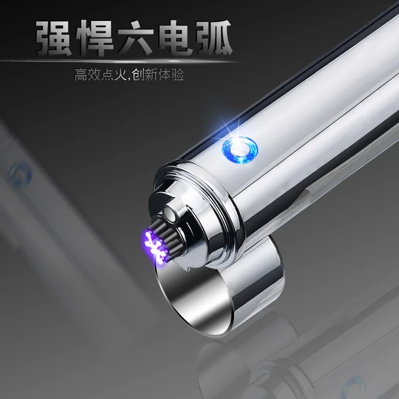 USB Pulse Cigarette Lighter, 6 Arc With LED Light, Touch Screen Igniter, Cross Dual Arc Power Display, Rechargeable Lighter