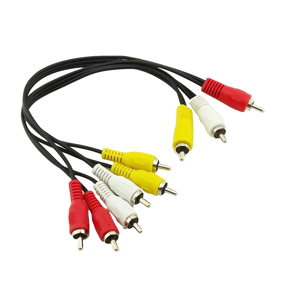 1pc Composite 3 RCA Male to 6 RCA Male Plug Audio Video Male to Male Extension Connector Adapter Cable Cord 1FT/30CM