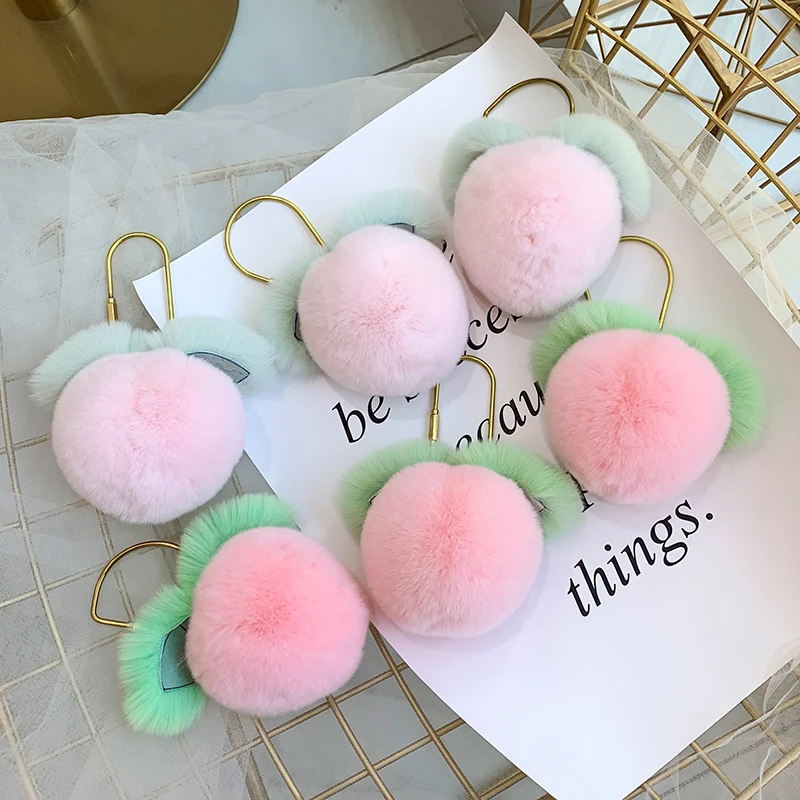 

2020 Fxfurs Fashion New Rex Fur Peach Heart Pendant Bag Pendant Pink Peach Car Keychain Gift