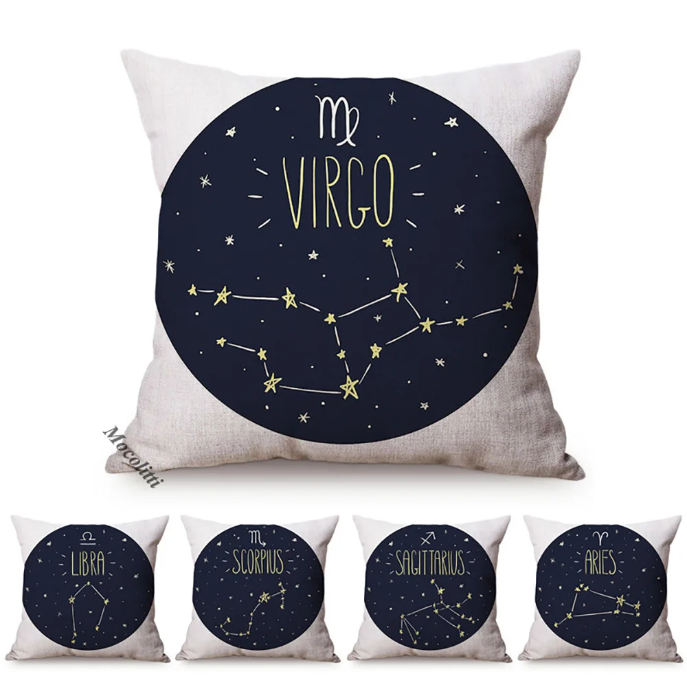 Constellation Pattern Sofa Throw Pillow Case Virgo Taurus Sagittarius Libra Style Car Decorative Cushion Cover Linen Pillowcase