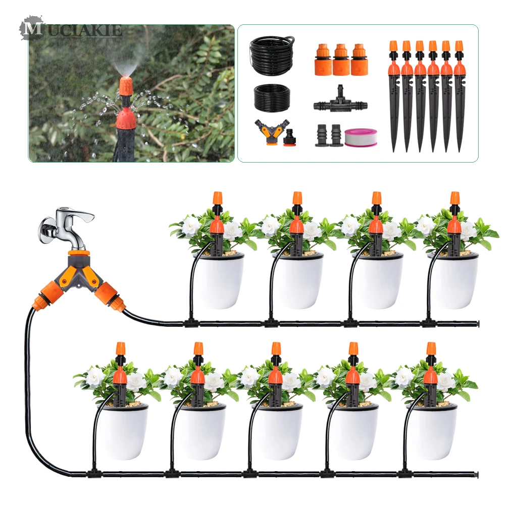 

MUCIAKIE 5M-30M 3/8'' Manual Watering Kits Home Garden Water Drip Irrigation Misting Spray System Micro-sprinkler Drop Watering