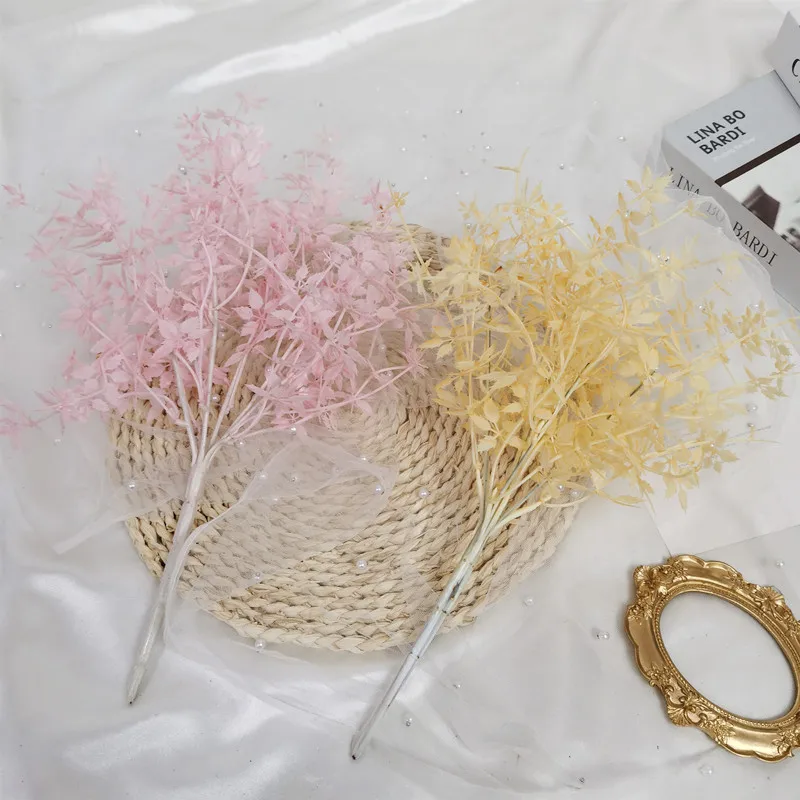 38cm Simulation Rose Grass Gold Blue Misty Broken Maple Leaf Base Festival Wedding Decoration Flower Arrangement Hotel Decor