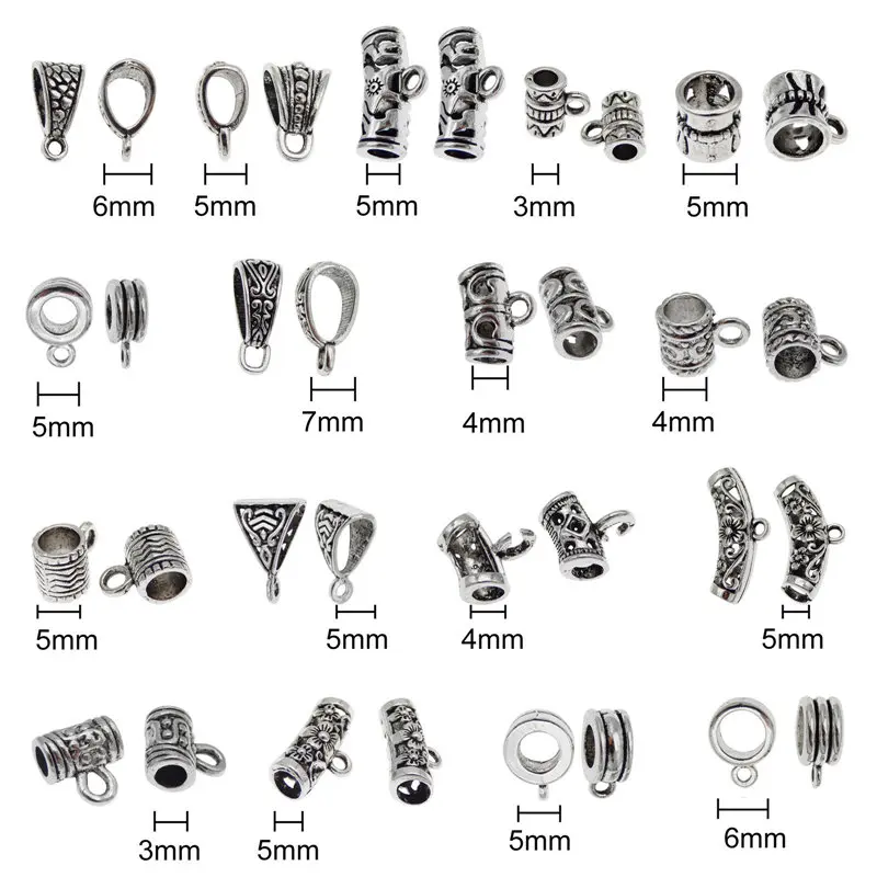 Julie Wang 30PCS Bail Beads Charms Mixed Tube Spacer Bead With Loop Barrel European Bracelet Pendant Jewelry Making Accessory