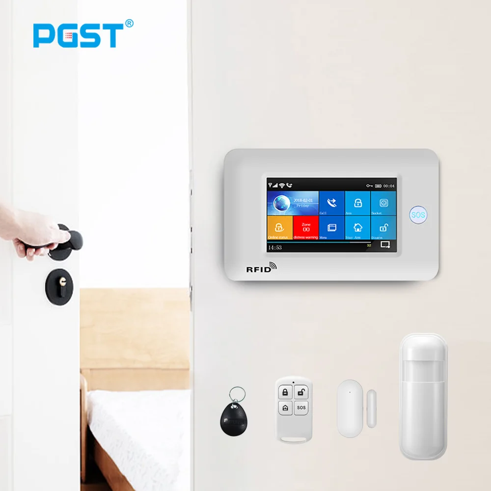 PGST PG106 Wireless Home WiFi GSM Alarm System Security Alarmanlage mit Sirene Rauchmelder Sensor APP Control