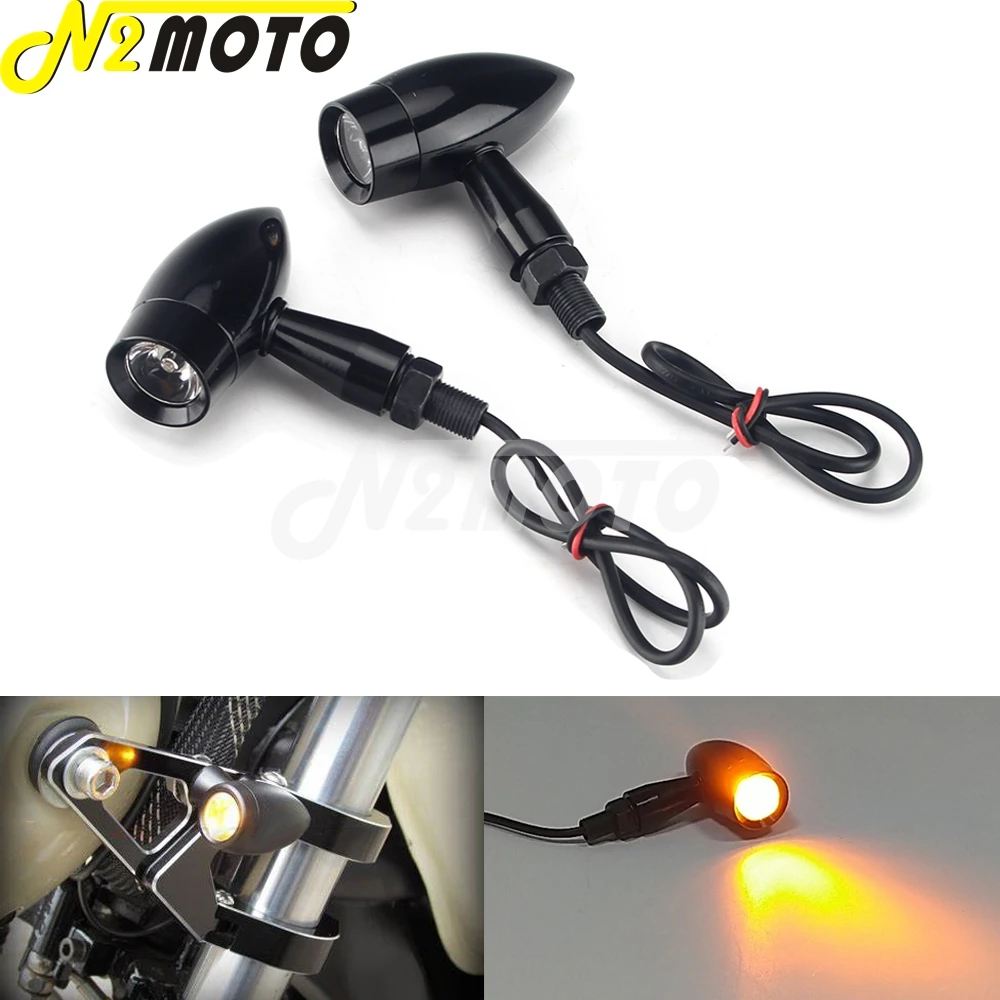 10mm LED Black Bullet Turn Signal Indicators Light Blinker for Harley Touring Cruiser Chopper Bobber Ducati Cafe Racer Custom