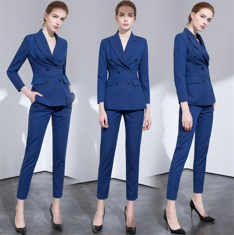 

Royal Blue Women Pant Suits for Women Plus Size Ladies Double Breasted Blazer with Pants Women's Work Pantsuit Custom Made