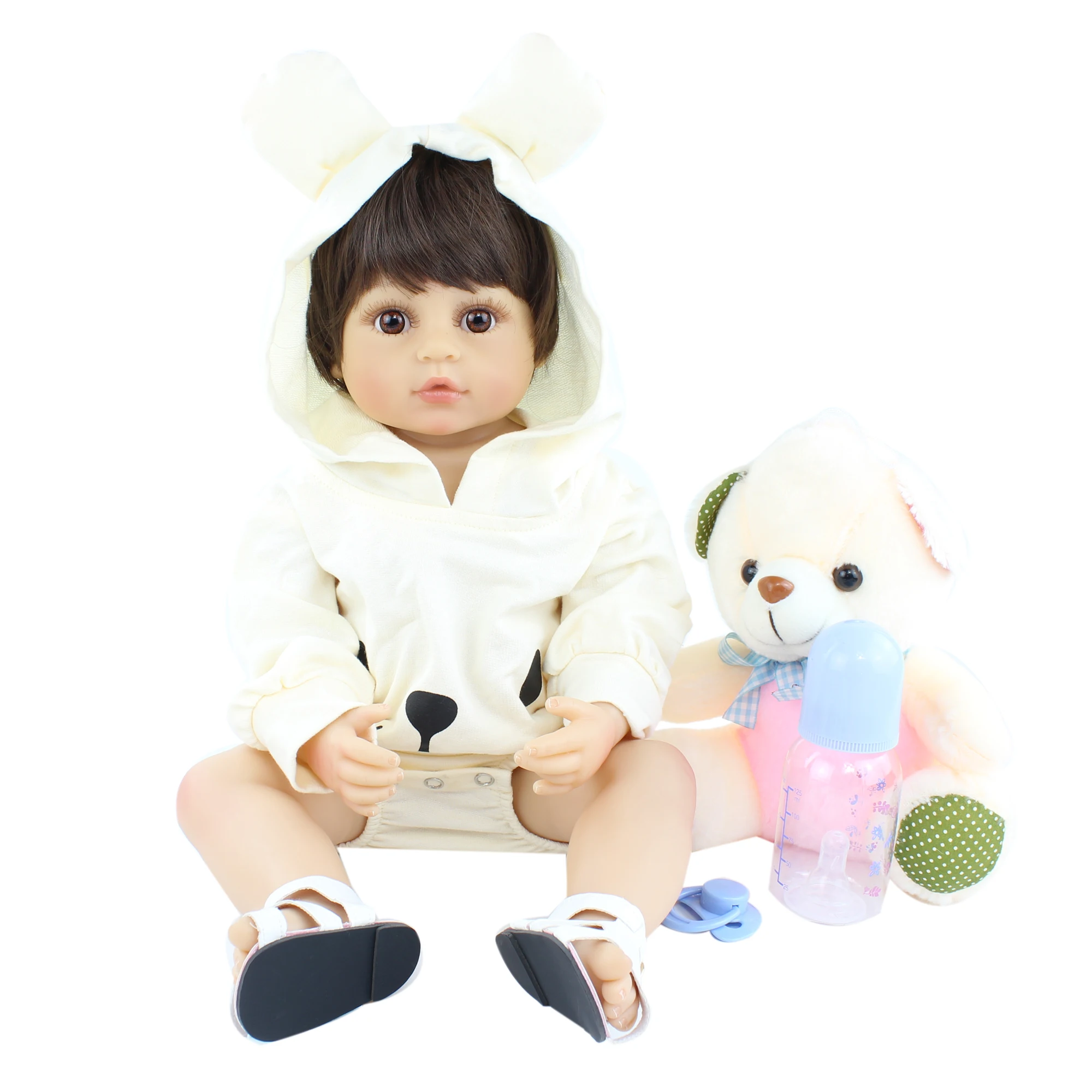 55CM Full Body Silicone Reborn Baby Boy Doll For Girl 22 Inch Bebe Boneca With Bear Kid Birthday Gift Play House Dress Up Toy