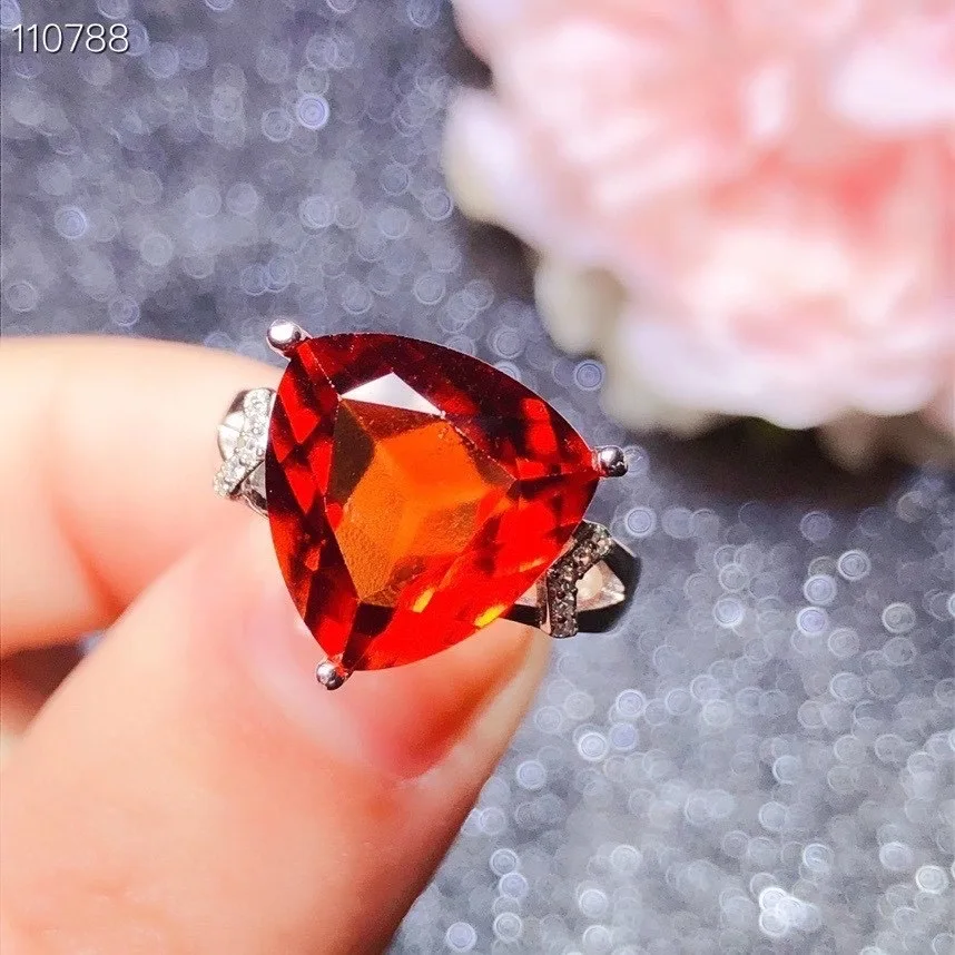 

Romantic Love Heart Woman Wedding Ring 100% Vivid Orange Natural And Real Garnet Ring 925 sterling silver Fine jewelry