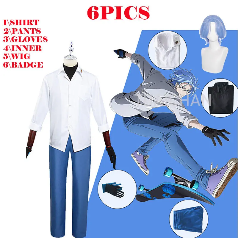 New Anime SK EIGHT SK8 the Infinity Langa Hasegawa SNOW School Uniform Outfit Cosplay Costume Men Tops Pants Wig Full Set Party