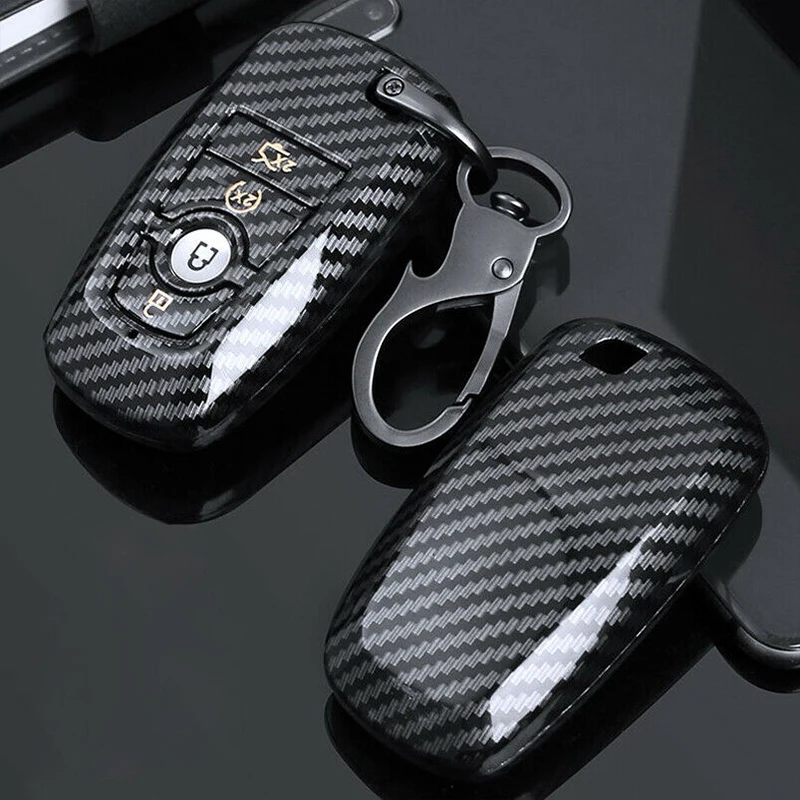 

Carbon Fiber Car Smart Remote Key Fob Case Full Cover Bag Holder For Ford Mustang Fusion Explorer Edge Auto Accessories