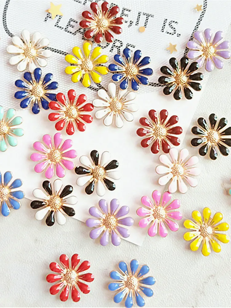 10pcs/lot Alloy Drop Oil Daisy Metal Buttons Child Diy Hair Accessories Sun Flower Bridal Headwear Material Decorative Buttons