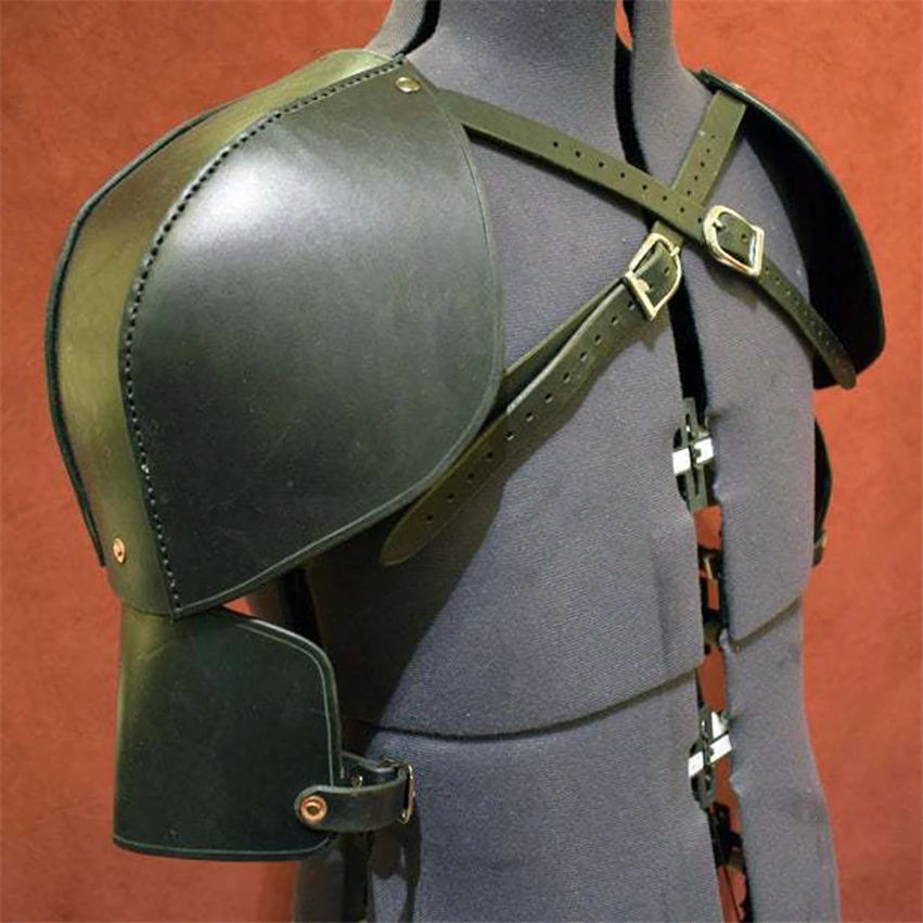 Medieval Vintage Cosplay Accessories for Men Shoulder Pads PU Leather Green Warrior Role Play Halloween Carnival Party Costumes