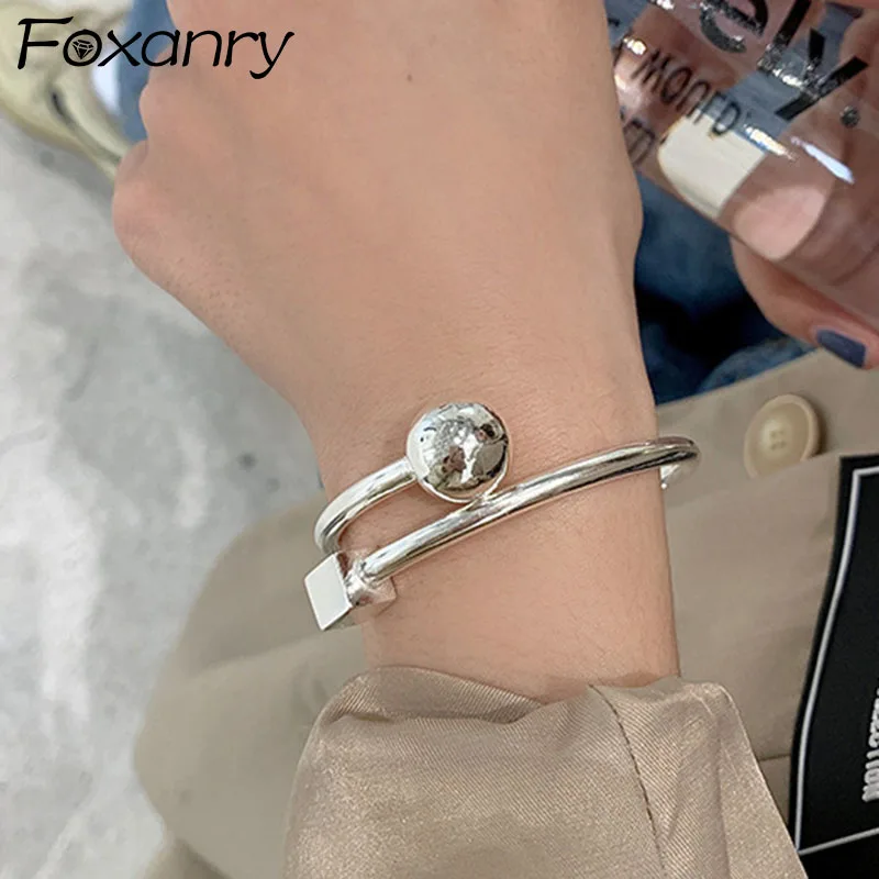 Foxanry Stamp Bracelet Trendy Elegant Creative Glossy Ball Geometric Jewelry Birthday Party Gifts for Women