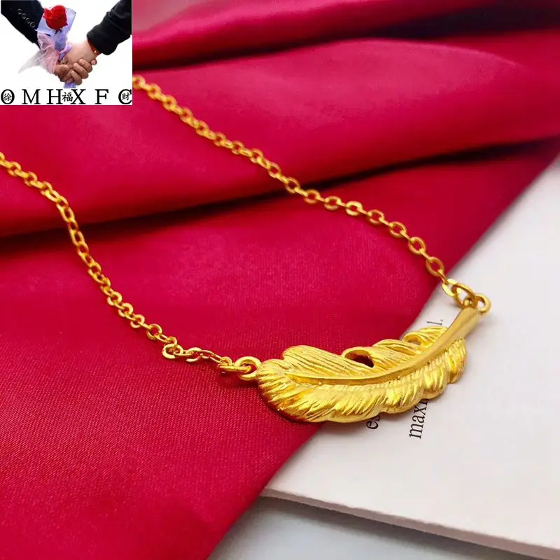 

OMHXFC Jewelry Wholesale YM1885 European Fashion Fine Woman Girl Party Birthday Wedding Gift Feather 24KT Gold Pendant Necklace