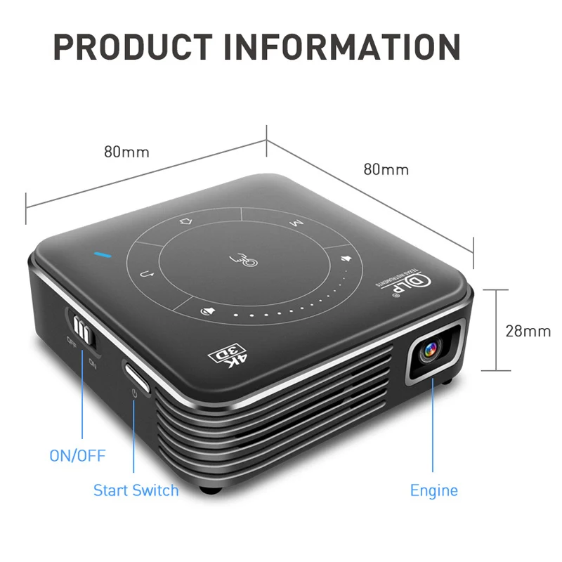 WZATCO T11 Built-in battery Portable Smart DLP 3D Projector Android 9.0 Support Full HD 1080P 4K WIFI Beamer LED Mini Projector