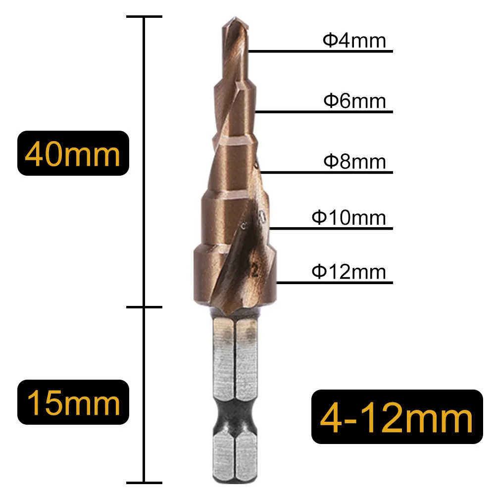 M35 Cobalt Step Drill 4-12/4-20/4-32mm High Speed Steel Drill Bits Spiral Groove hex Shank Stainless Steel Hole Metal Drilling