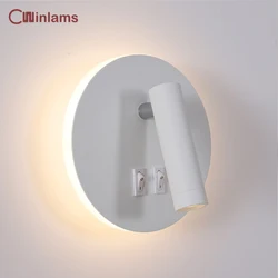 3W 8W Wall Light Backlight 350 Degree Rotation Adjustable Wall Lamps Hotel Bedroom Bedside Study Reading Sconce Lamp With Switch