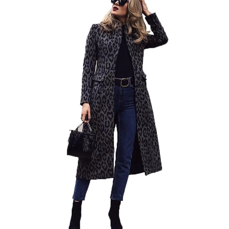 Abrigo de piel con capucha para mujer, abrigo de manga larga con cremallera, estampado de leopardo, informal, Vintage, holgado, de gran tamaño, negro, Otoño e Invierno