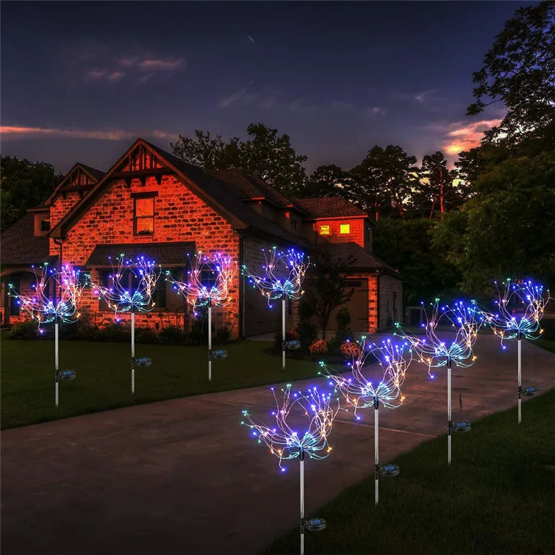 Solar Powered Outdoor Grass Globe Dandelion Fireworks Lamp 90/120/150 LED for Garden Lawn Landscape Lamp Holiday Light