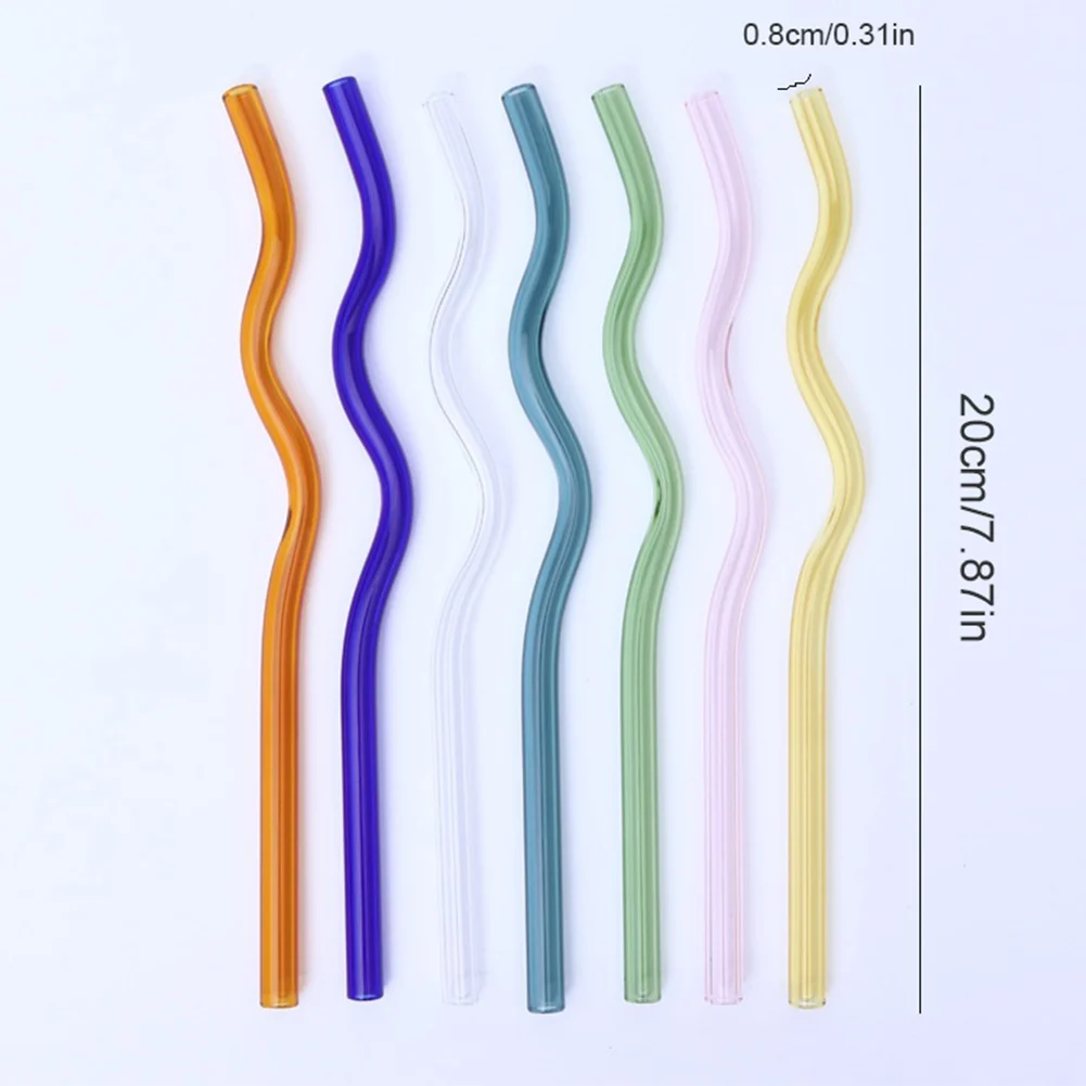 8X200mm Reusable Drinking Straw Borosilicate Glass Straw 1PCS Wavy Colorful Straw Bar Tool Rust Party Accessory