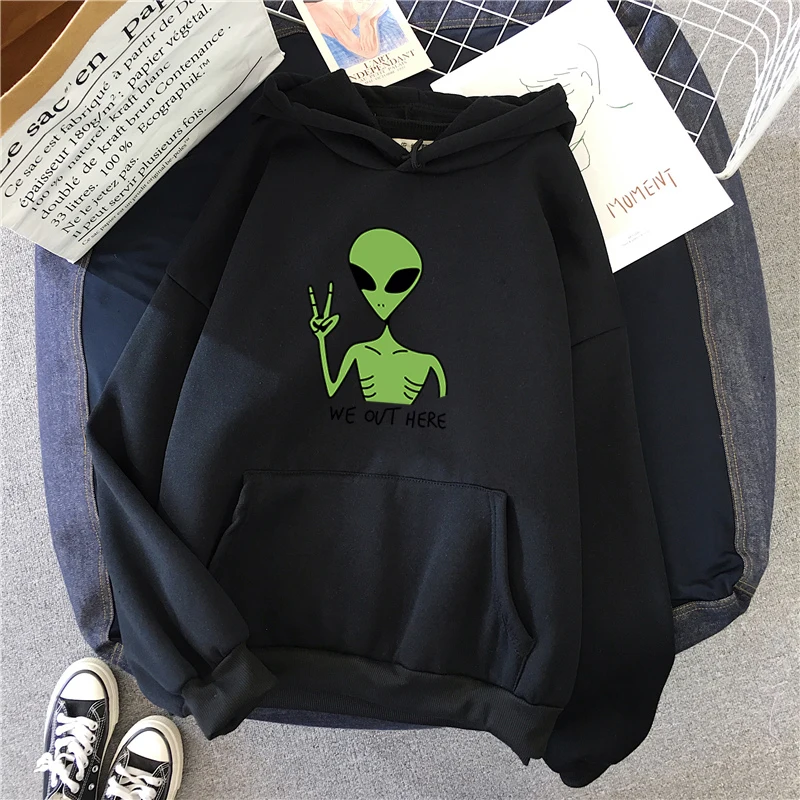 New Green Alien Sweatshirts Girls Winter Fashion Funny Tops Moletom Cute Cartoon Streetwear Women Hoodie Pullover Loose