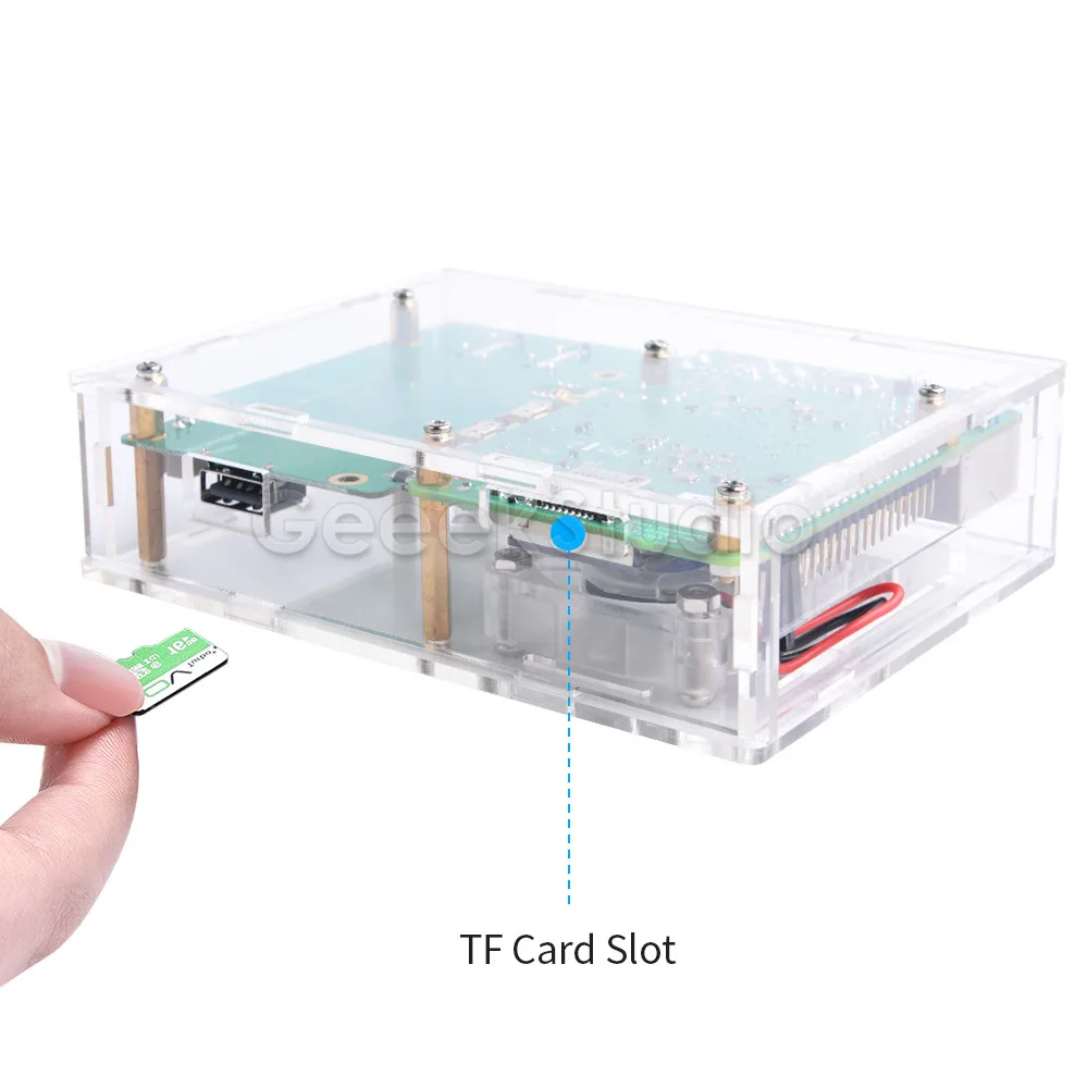 Acrylic Case Raspberry Pi Set-top Box Kit with 4010 Blue LED Light Cooling Fan and Aluminum Heat Sink Heatsink for RPI 4 Model B