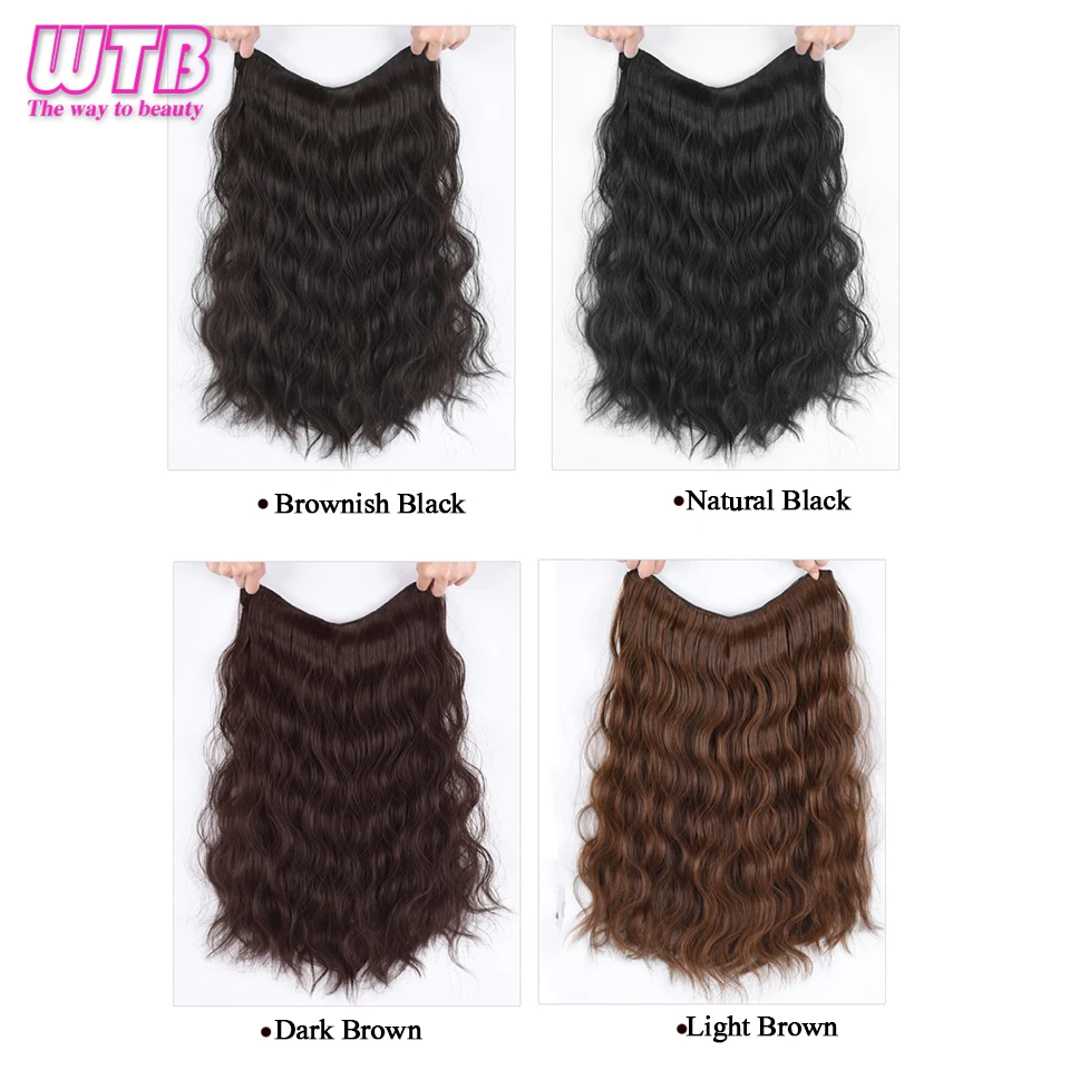 WTB Synthetic Long Curly 5 Clips in One Piece Hair Extension Natural Hair for Women Two Style Invisible Fluffy False Hair Pieces