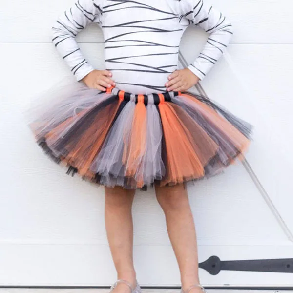 Girls Black White Tutu Skirts Kids Ballet Tulle Pettiskirts Underskirt with Ribbon Bow Children Halloween Party Costume Skirts