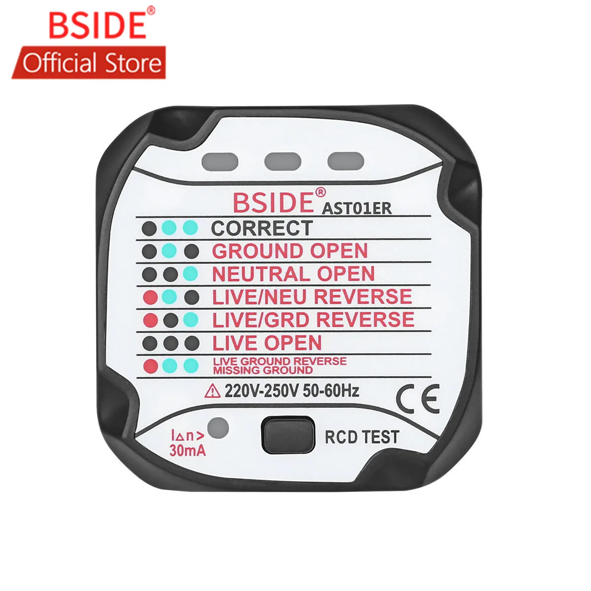 BSIDE AST01 Socket Tester Outlet EU US UK AU Plug Automatic Electric Circuit Polarity Voltage Detector Wall Plug Breaker Finder