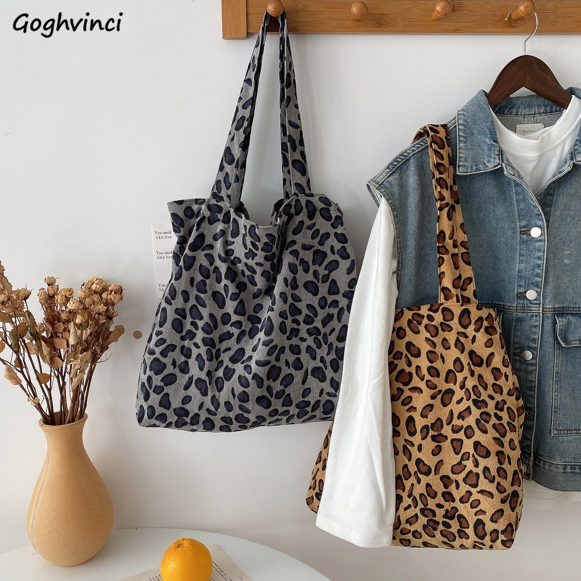 Casual Canvas Tote Bags Shopping  for Students Leopard Large Capacity Book  Handbags Eco Fashion High Quality Ins Ulzzang