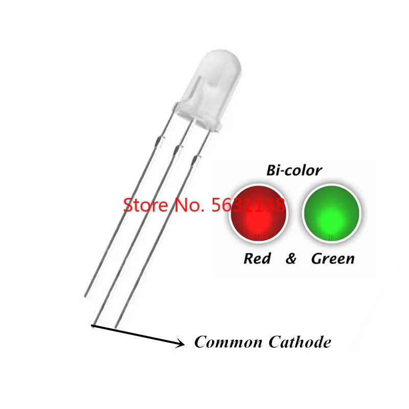 100pcs 5mm Green And Red Common Cathode 5 MM 20mA  LED Emitting Diode Diffused Bicolor LED Lamp Light Beads wholesale chip leds