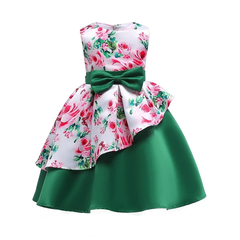 Original Zebra Remember children spring summer fshion dress kids floral pattern bowknot belt dresses middle girls full dresses