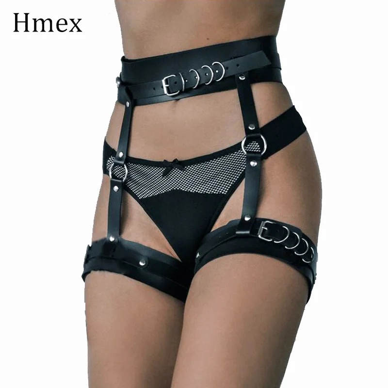 Sexy Harajuku Women Leather Harness Garter Belt Erotic Goth Lingerie Cage Suspender Bondage Cage Fetish Leg Stocking Belt