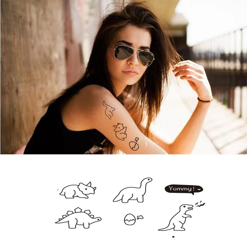 Water Transfer Tattoo Minimalist Small Dinosaur  Body Art Waterproof Temporary Fake  for Adults Couples Kid 10.5*6cm