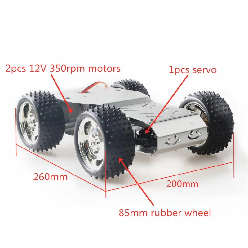 

Kit Motor and Servo Metal Smart Chassis Car Robot Platform with 85mm Rubber Wheels DIY Toy for Arduino Education and Maker