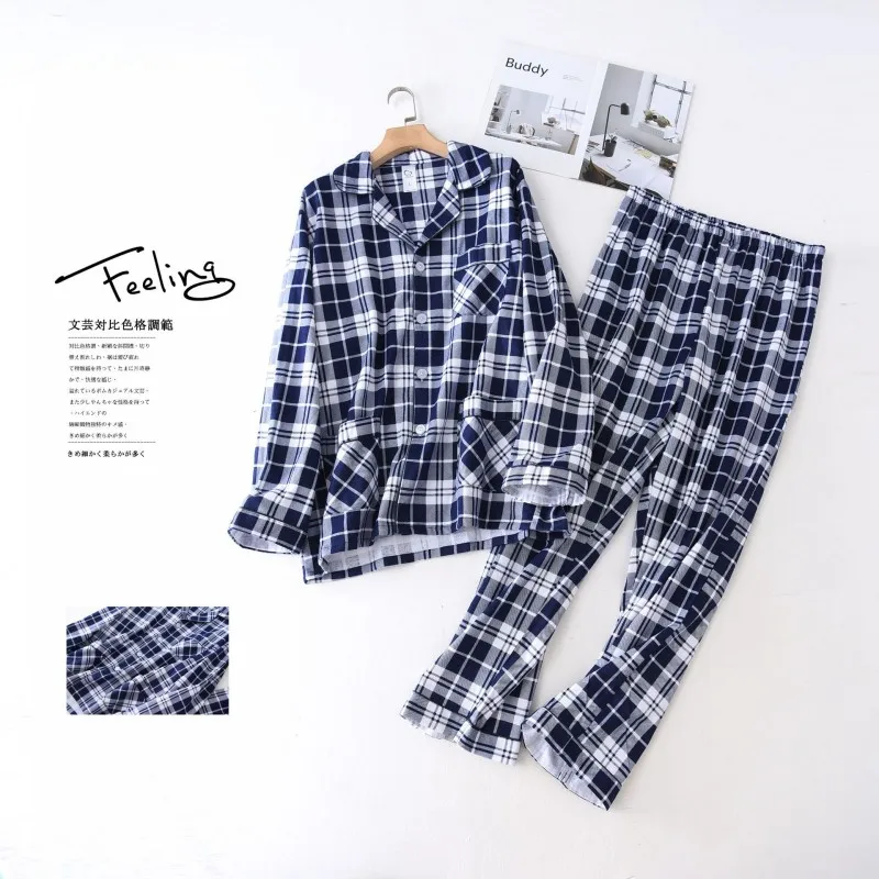 2024 primavera autunno uomo Casual Plaid pigiama set maschile 100% cotone Sleepwear Suit manica lunga colletto rovesciato Cardigan pantaloni