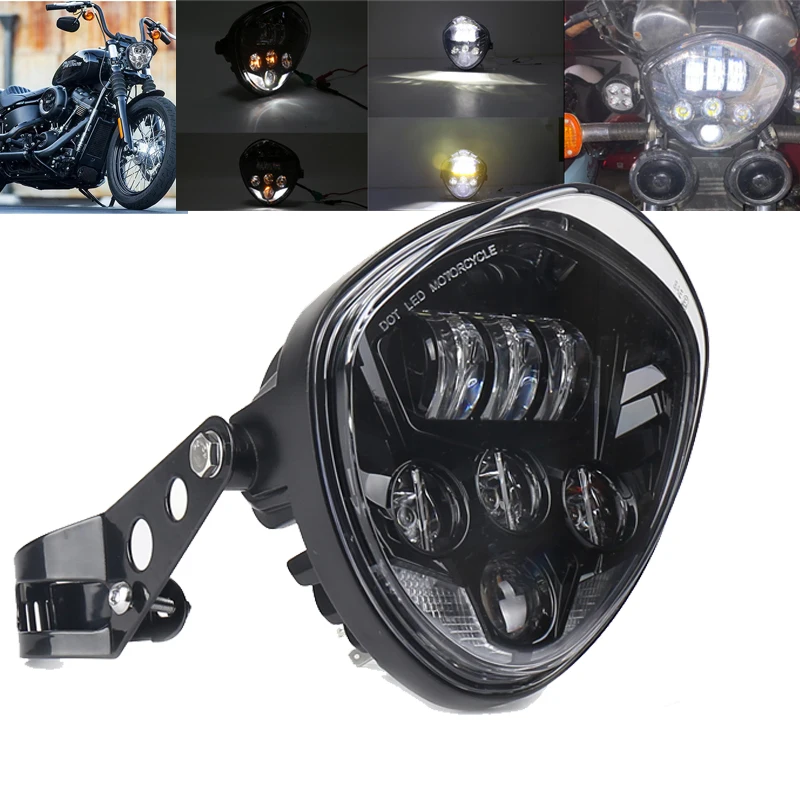 

7 inch 50W Motorcycle LED Headlight Hi/Low Beam White/Red DRL Halo with Mounting Bracket for Harley Honda Suzuki Universal V Rod