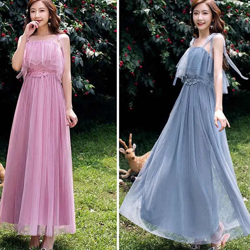 Women Pink Champagne Grey Blue Long Bridesmaid Dresses Sweet Memory Bride Guest Prom Graduation Vestidos Wedding Party Robe