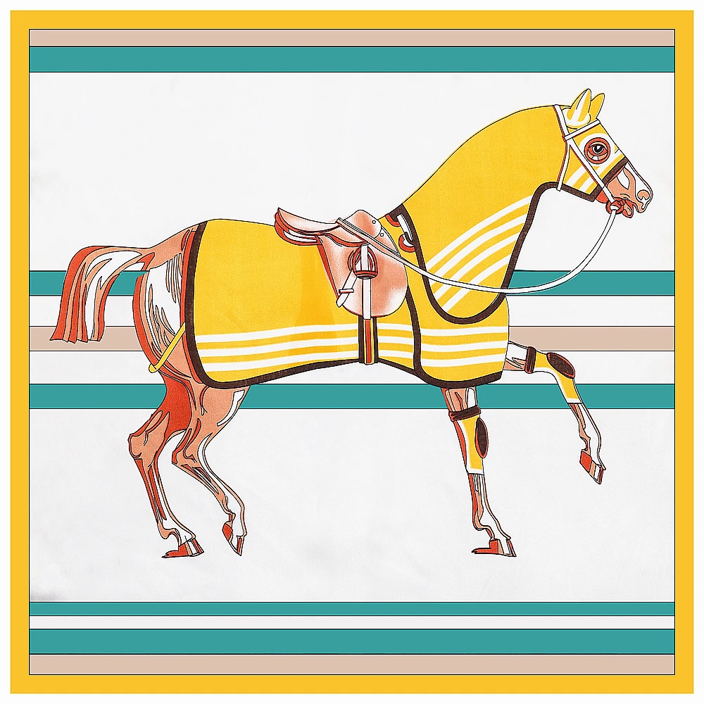 Europa 60Cm Nieuwe Vervoer Keten Oorlog Paard Vrouwen Imitatie Zijde Business Leisure Kleine Sjaal Multifunctionele Kleine Vierkante Handdoek