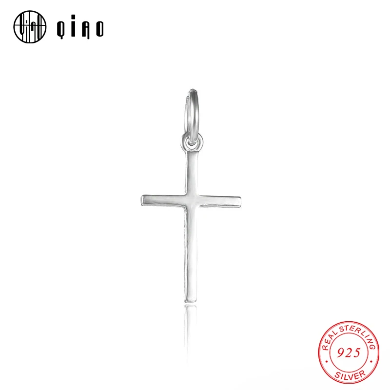 Abalorio de una pieza, colgante de cruz de Plata de Ley 925 liso a la moda para collar cristiano, pulsera, fabricación de cruz de plata de Cristo Jesu