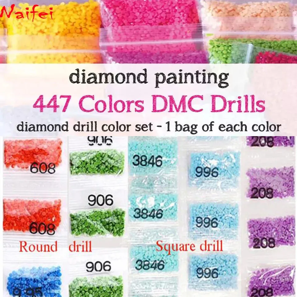 Wholesale DMC 447 Colors Full Round/Square Drill Diamond Rhinestone,Diamond Painting Sale Full Stone Crystal Beads Accessory