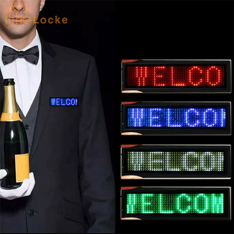 Mini LED Flashing Word Badge Programmable Rechargeable Digital Scrolling Message Name Tag 15 Display Languages LED Display Light