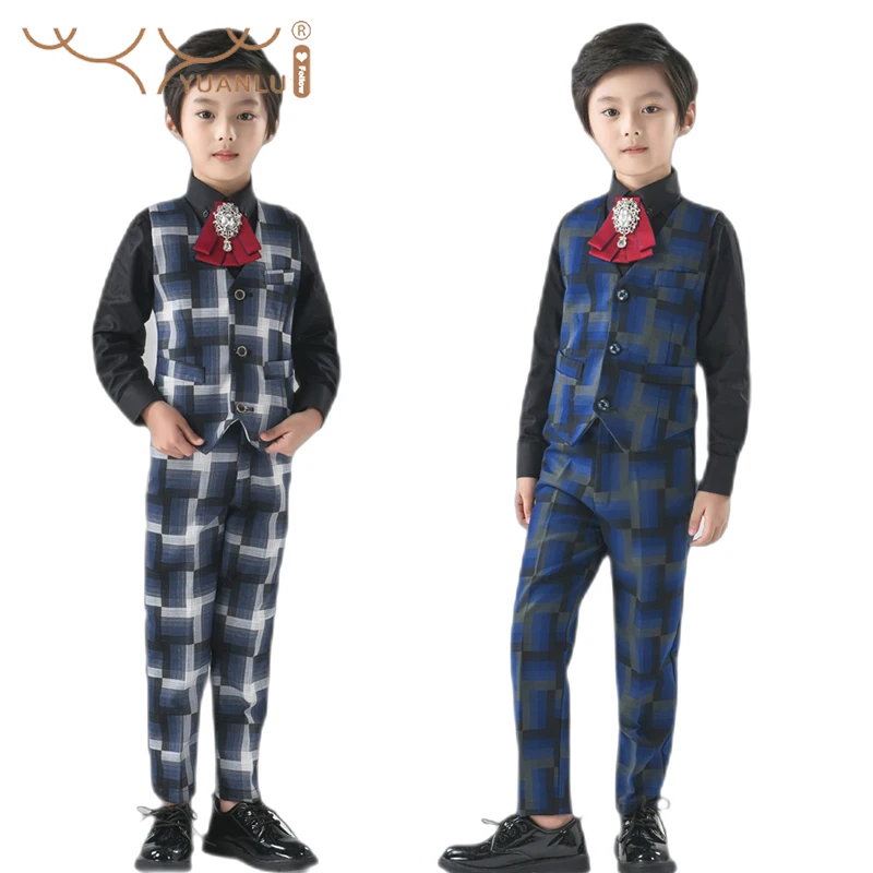 

Formal Boy's Suit Spring and Autumn Plaid 3 Piece Vest Shirts and Pants Boy Child Costume for Kids Children 2 to 14Years2022