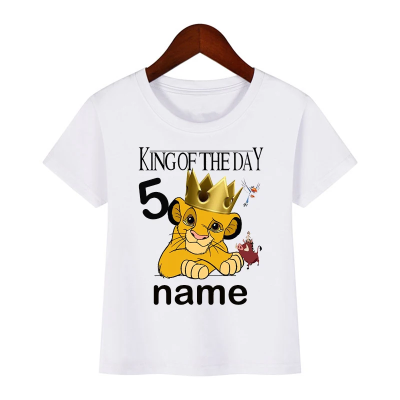 Camisetas De Cumpleaños del Rey León para niños, camisa Simba para niños, ropa para bebés, camisetas de manga corta para niños de 2 a 9 años,