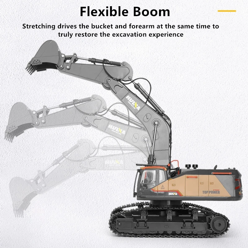 Excavadora RC de simulación realista, rotación de 680 grados, cubo de aleación de 22 canales, pluma Flexible, luz LED, camión RC de aleación de resistencia de 30 minutos