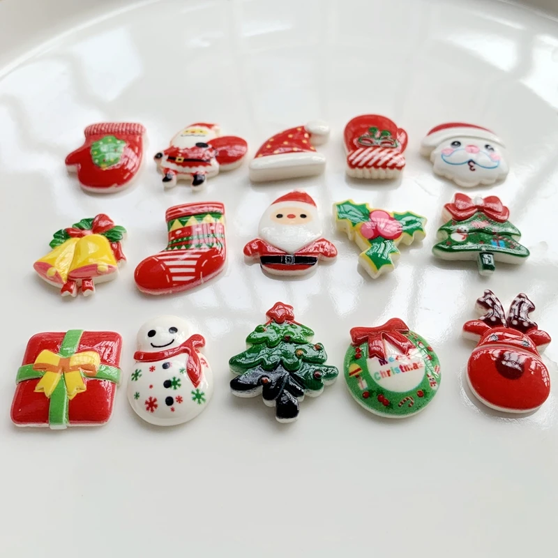 20pcs babbo natale/albero di natale/alce di natale/decorazione natalizia resina posteriore piatta abbellimento scrapbook regalo di natale fai da te