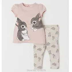 1-7Y Baby Girl Clothes Set Kids 100% Cotton New 2024 Summer Bunny T-shirt Pants 2pc Children Suit Bebe Girls Tees Shorts Outfits